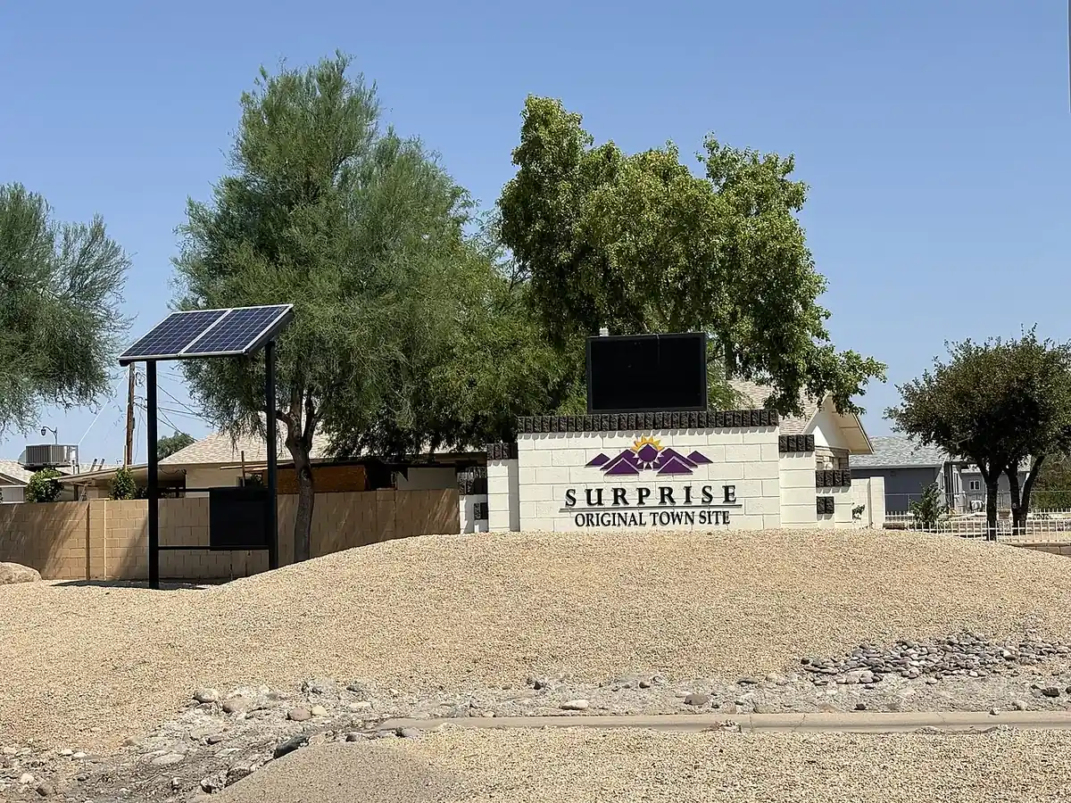 The Surprise Original Town Site sign in Surprise, Arizona